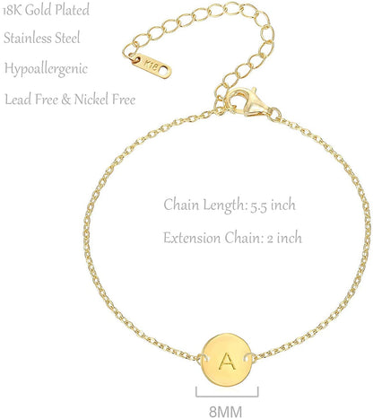 Glimmerst Personalized Initial Bracelet, 18K Gold Plated Stainless Steel Letter Bracelet Dainty Coin Charm Bracelet Delicate Disc Name Bracelet for Women Girls Apparel & Accessories > Jewelry > Bracelets Glimmerst   
