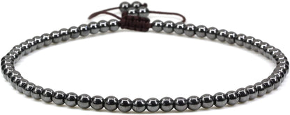 Keleny Natural Gemstone 4Mm round Bead Charm Stretch Anklet for Women Brown Rope Adjustable 8.6-11 Inch Apparel & Accessories > Jewelry > Anklets Kelenystones Black Hematite  