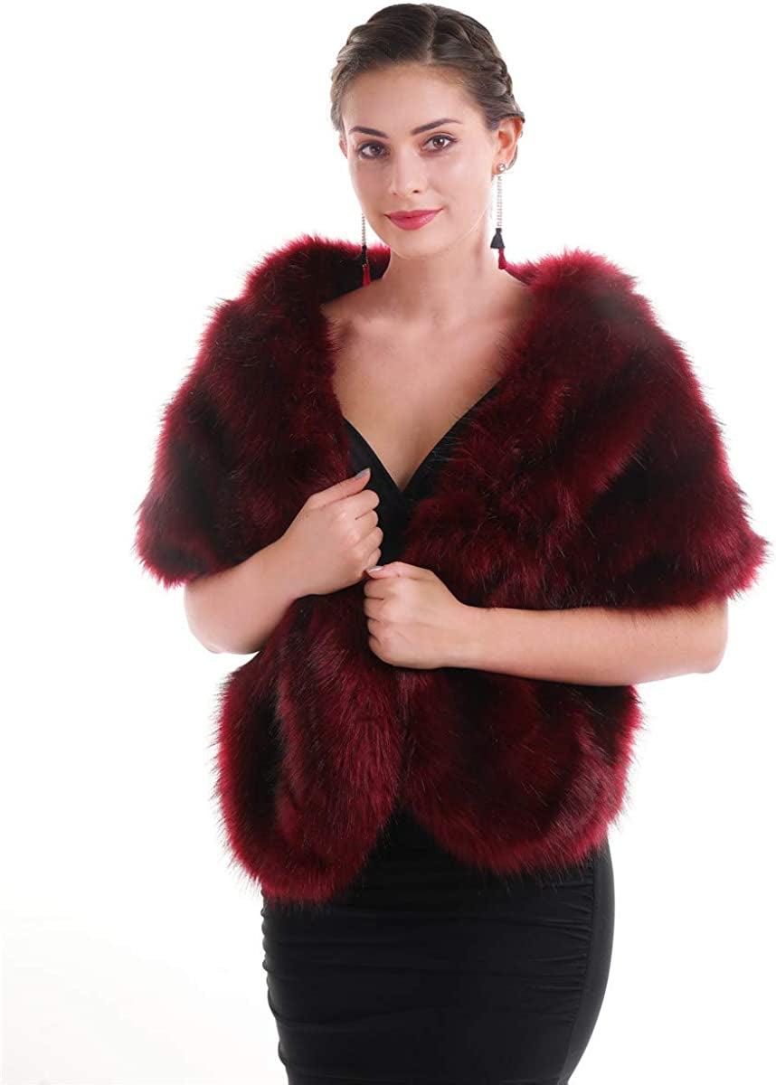 Lucky Leaf Women Luxurious Large Winter Faux Fur Scarf Wrap Collar Shrug for Lady Poncho Wedding Dinner Party Apparel & Accessories > Clothing Accessories > Scarves & Shawls Lucky Leaf   