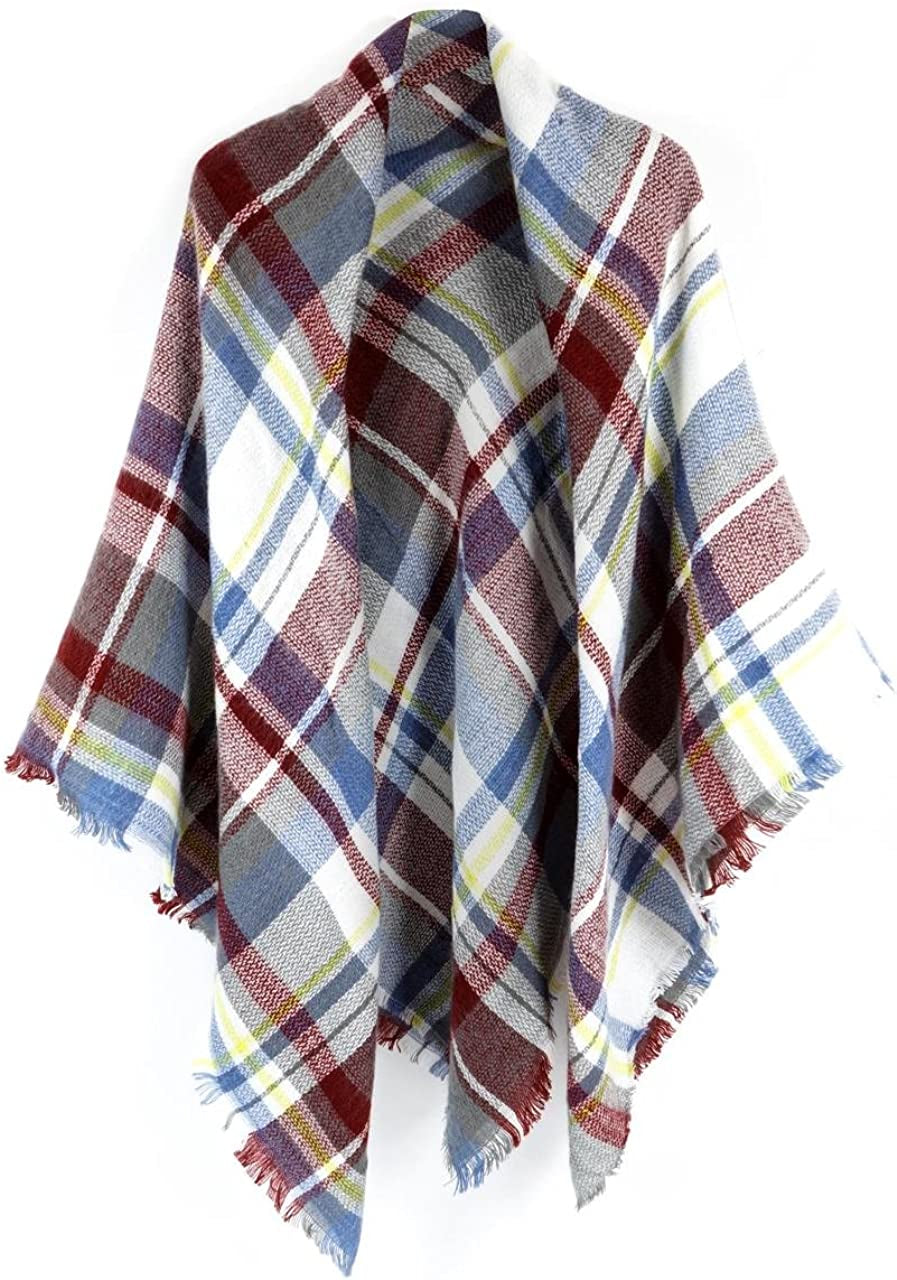 Neal LINK Women'S Plaid Scarf Blanket Wrap Warm Tartan Checked Shawl Tartan Scarves Pashmina Cape Apparel & Accessories > Clothing Accessories > Scarves & Shawls Neal LINK Dark Purple Blue  