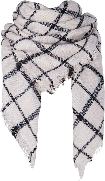 Plaid Blanket Scarf Winter Fall Scarfs for Women, Warm Soft Chunky Oversized Tartan Shawls Wraps Scarves Apparel & Accessories > Clothing Accessories > Scarves & Shawls Chalier C-white  