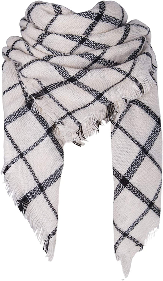 Plaid Blanket Scarf Winter Fall Scarfs for Women, Warm Soft Chunky Oversized Tartan Shawls Wraps Scarves Apparel & Accessories > Clothing Accessories > Scarves & Shawls Chalier C-white  