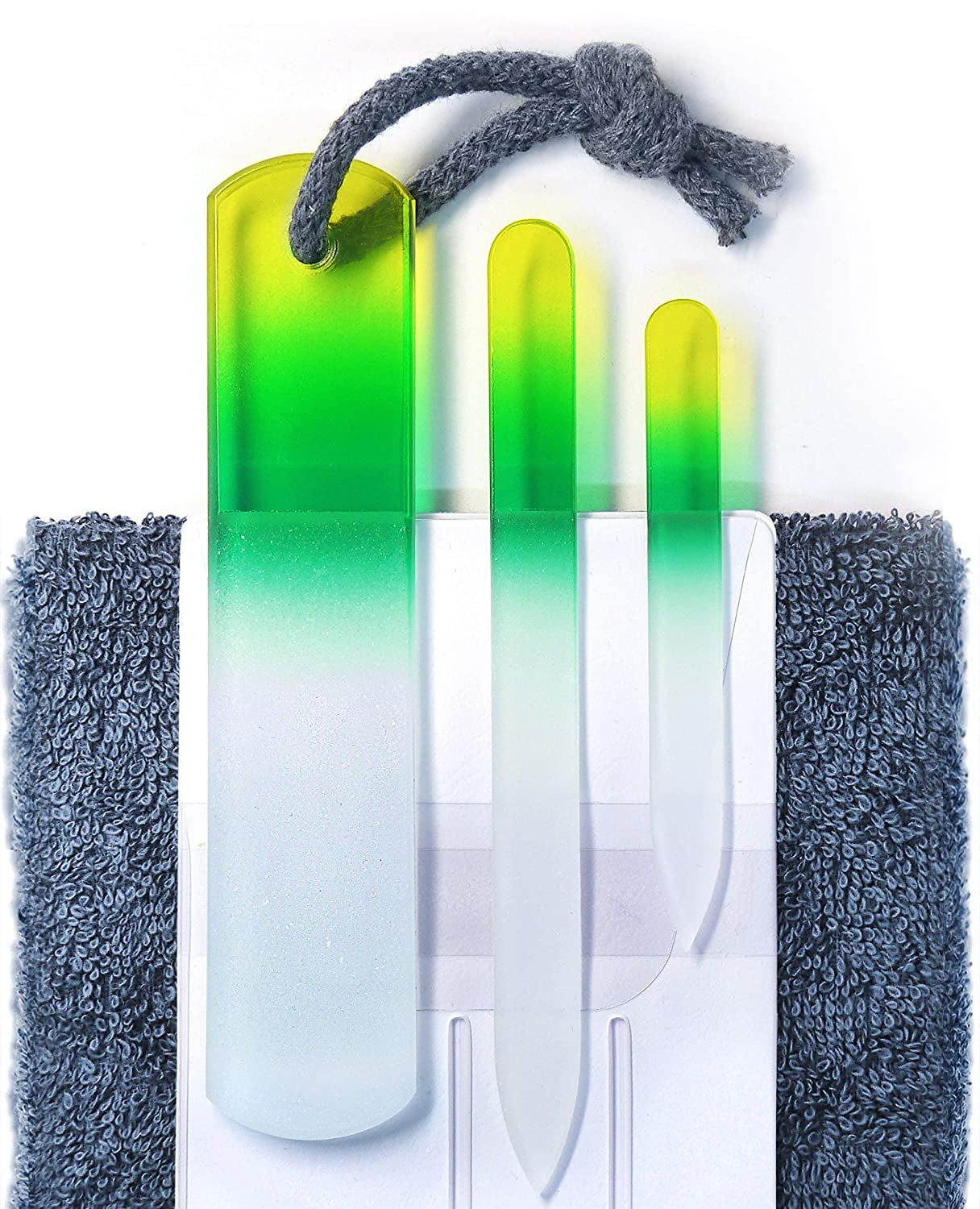 Genuine Czech Glass Nail File Set - Two-Sided Different Grit Surface, Callus Remover Foot Rasp, Manicure & Pedicure, Professional Nail Care, Wet & Dry Use, Cotton Towel, EU Quality (Green Aqua) Health & Beauty > Personal Care > Foot Care Gladzy Travel Set - Lemon Green  