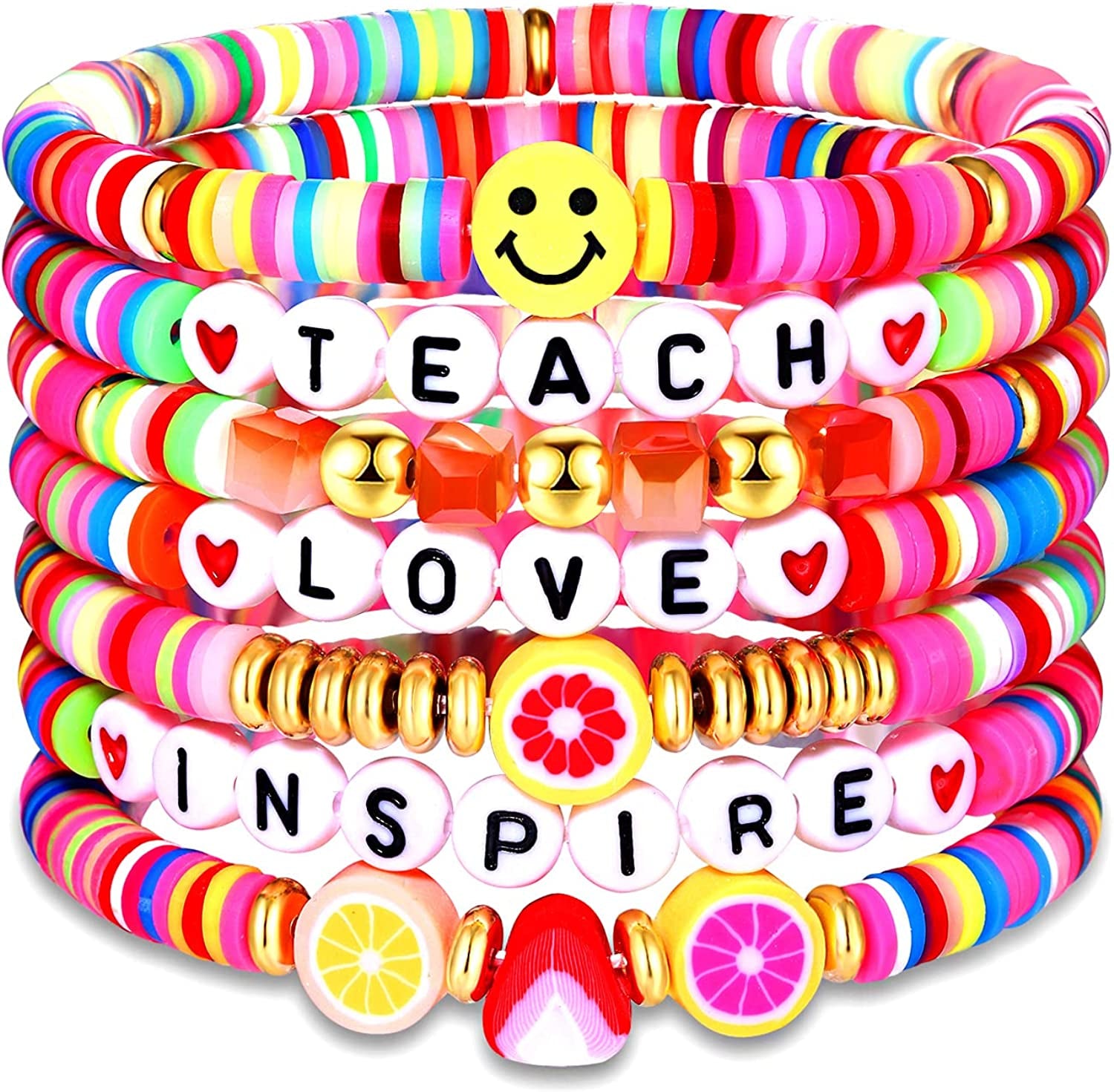 Surfer Heishi Bracelets for Women Stackable Rainbow Vinyl Disc Clay Beaded Stretch Bracelets Elastic Layering Friendship Bracelets Boho Summer Beach Jewelry Apparel & Accessories > Jewelry > Bracelets XOCARTIGE Style I  
