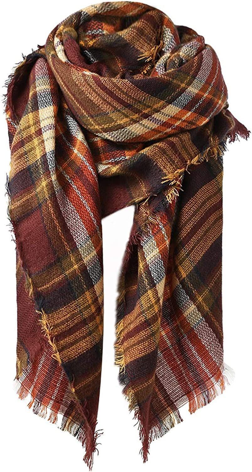 Century Star Women'S Stylish Warm Tassels Soft Plaid Tartan Scarf Winter Large Blanket Wrap Shawl Apparel & Accessories > Clothing Accessories > Scarves & Shawls Century Star Coffee One Size 