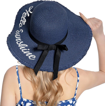 Muryobao Womens Wide Brim Straw Hat Floppy Foldable Roll up Cap Beach Sun Hat for Summer UV UPF50+ Apparel & Accessories > Clothing Accessories > Hats Muryobao Navy Blue  