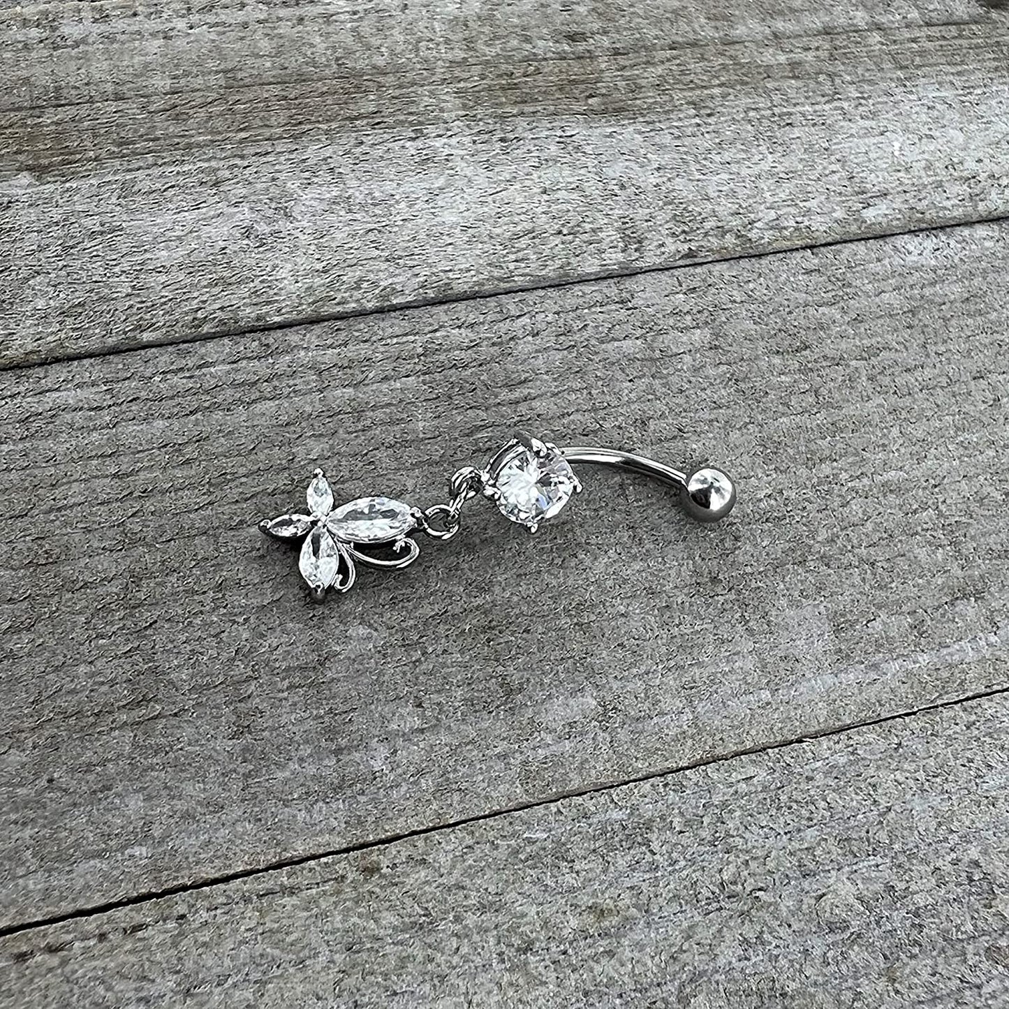 Body Candy Stainless Steel Clear Accent Butterfly Dangle Belly Ring Apparel & Accessories > Jewelry > Body Jewelry Body Candy   