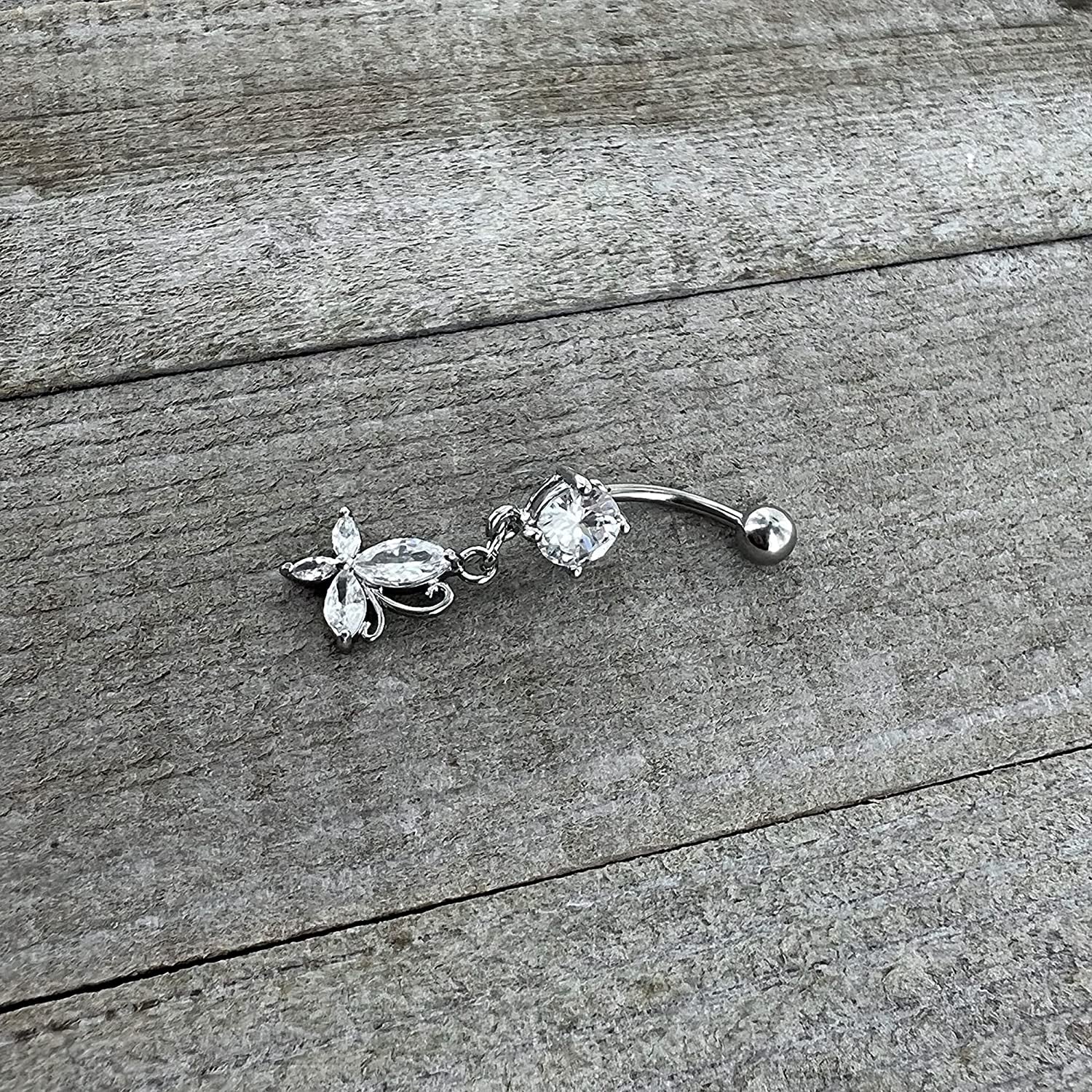 Body Candy Stainless Steel Clear Accent Butterfly Dangle Belly Ring Apparel & Accessories > Jewelry > Body Jewelry Body Candy   