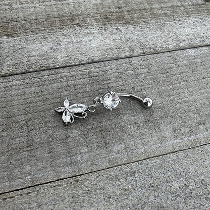 Body Candy Stainless Steel Clear Accent Butterfly Dangle Belly Ring Apparel & Accessories > Jewelry > Body Jewelry Body Candy   