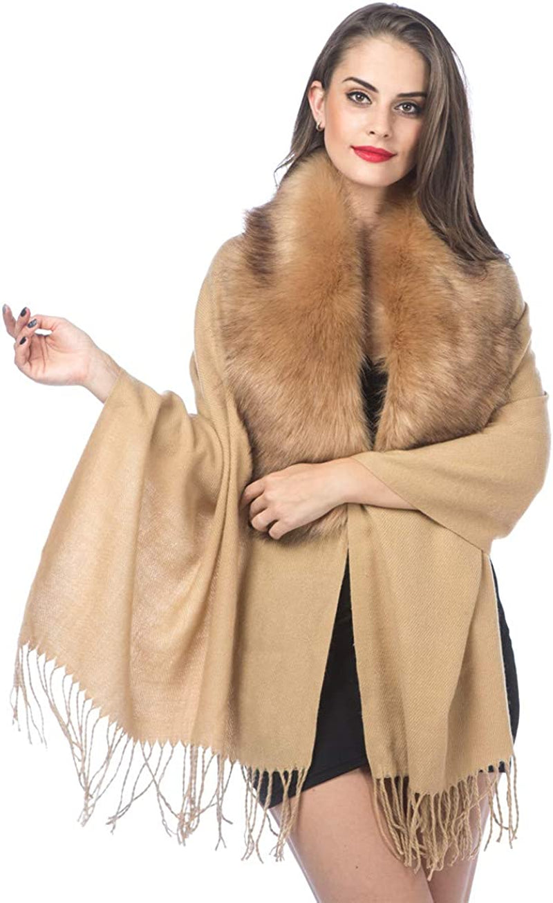 Women Cold Weather Luxurious Faux Fur Collar Joint Large Wrap Scarf for Ladies Apparel & Accessories > Clothing Accessories > Scarves & Shawls Lucky Leaf   