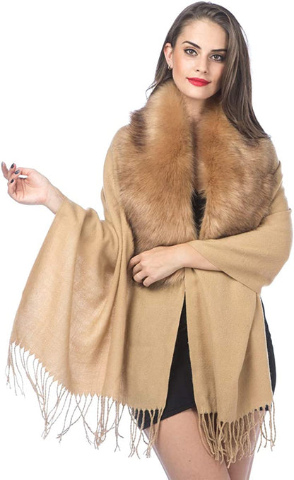 Women Cold Weather Luxurious Faux Fur Collar Joint Large Wrap Scarf for Ladies Apparel & Accessories > Clothing Accessories > Scarves & Shawls Lucky Leaf   