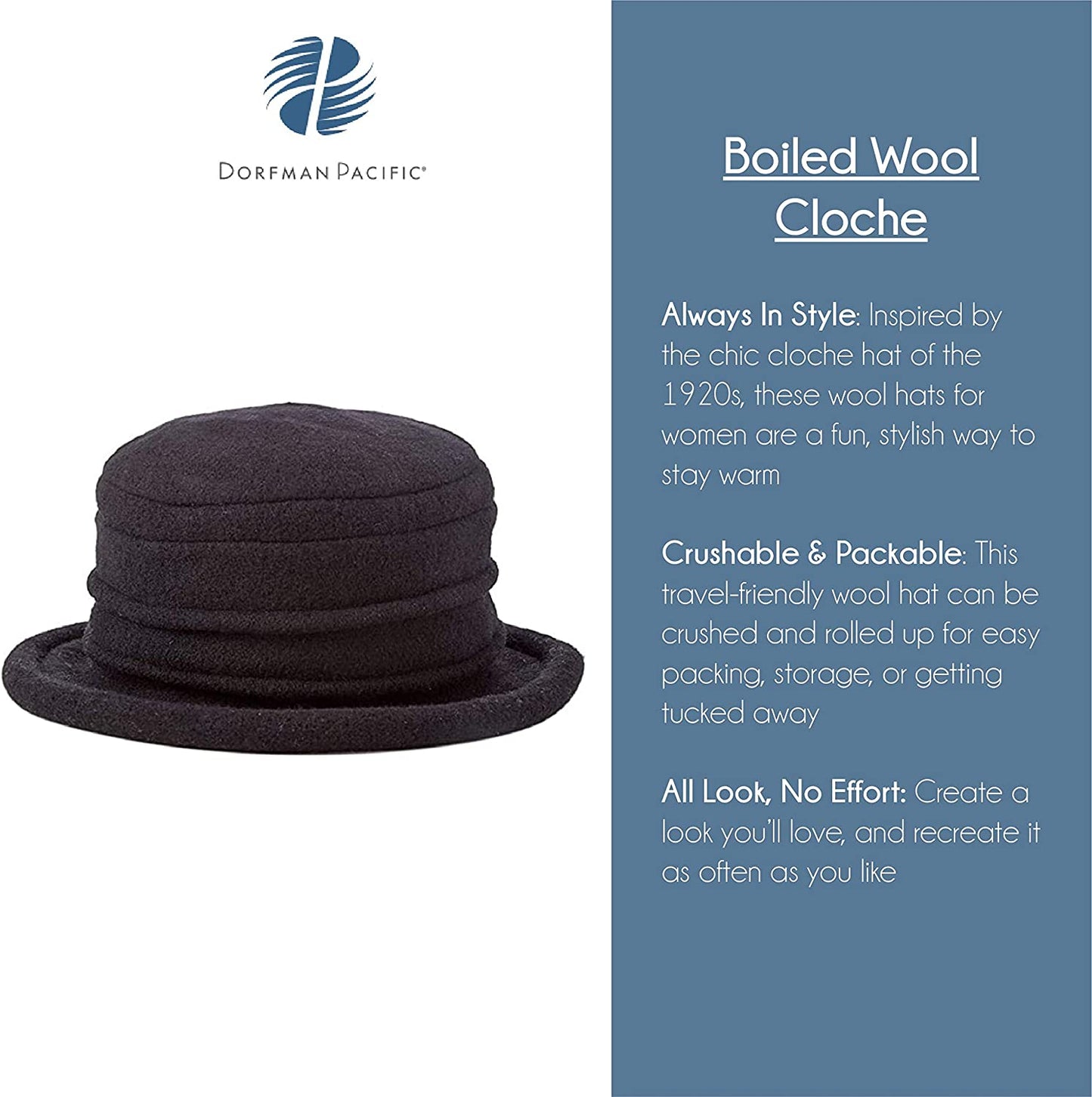 Scala Women'S Packable Boiled Wool Cloche Apparel & Accessories > Clothing Accessories > Headwear Scala Women's Accessories   