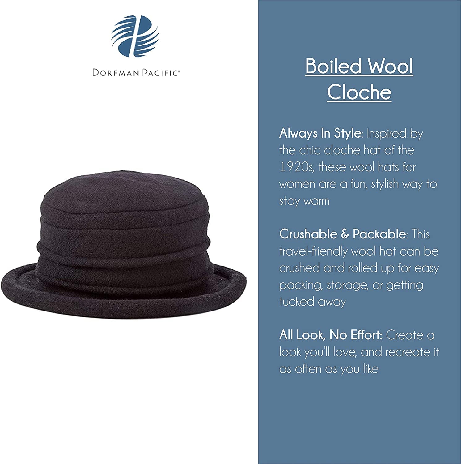 Scala Women'S Packable Boiled Wool Cloche Apparel & Accessories > Clothing Accessories > Headwear Scala Women's Accessories   