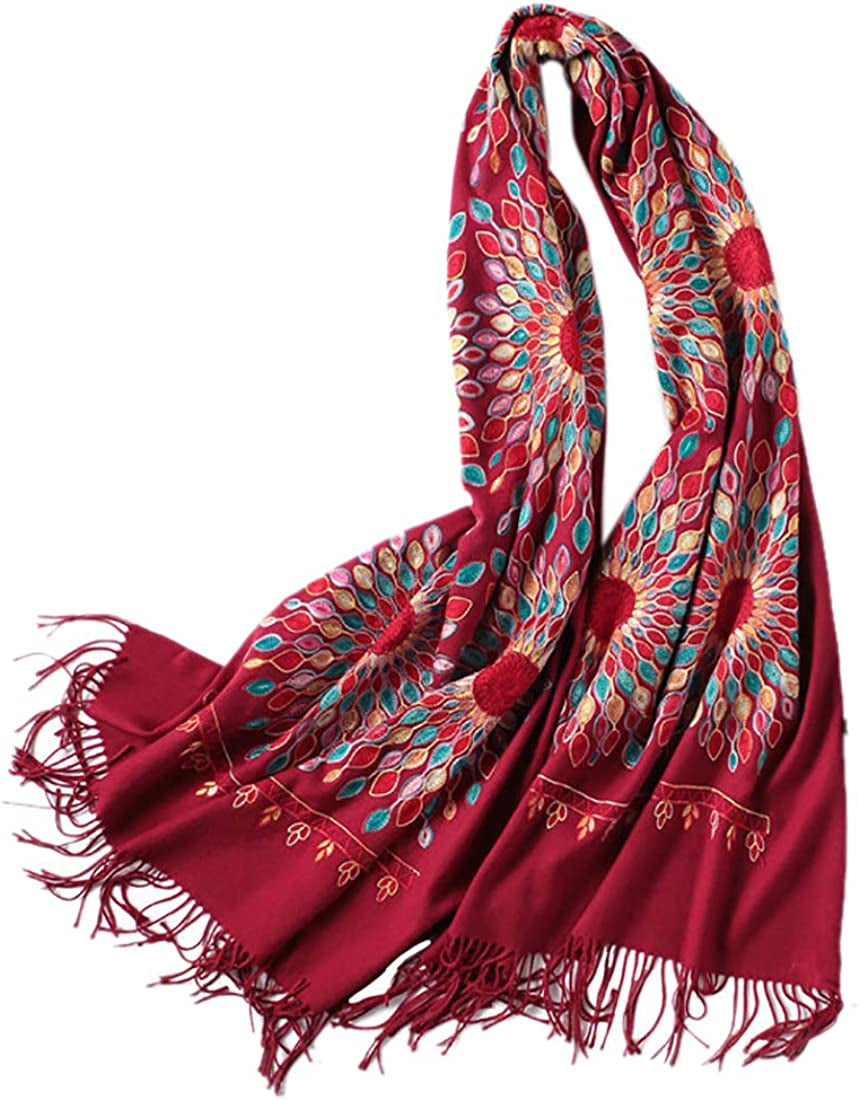 Women'S Embroidered Oversize Tassel Shawl Scarf Wraps for Women Apparel & Accessories > Clothing Accessories > Scarves & Shawls Urban CoCo Wine Red  