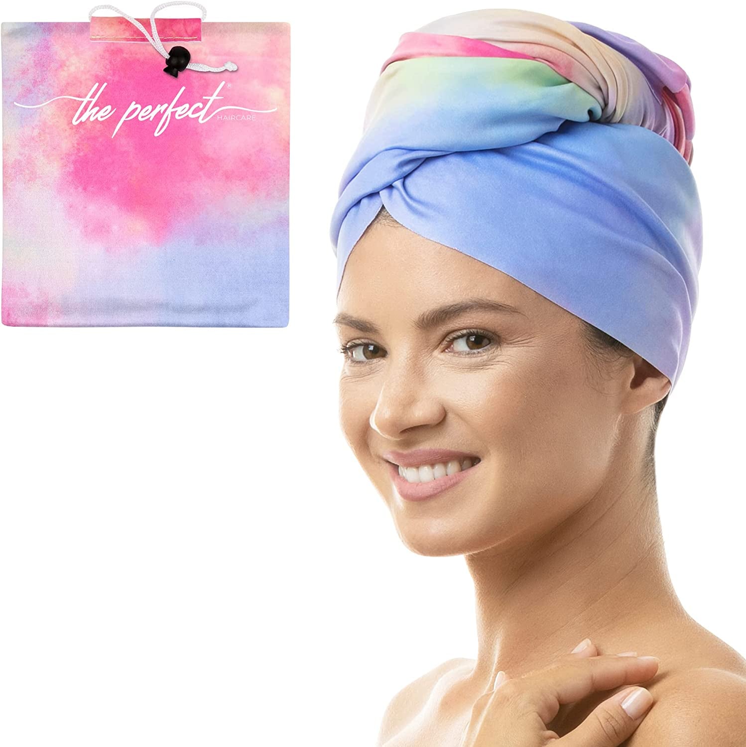 Microfiber Hair Towel Wrap - Ultra-Fine & Silky Smooth - Quick Drying - Absorbent Turban Twist for Curly & Long Hair for Girls & Kids - Anti-Frizz Curly Hair Product - the PERFECT HAIRCARE - Black Health & Beauty > Personal Care > Hair Care THE PERFECT HAIRCARE Watercolor / Tie Dye 1 