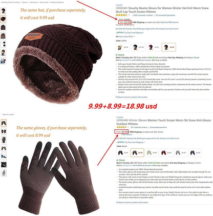 HINDAWI Winter Slouchy Beanie Gloves for Women Knit Hats Skull Caps Touch Screen Mittens Apparel & Accessories > Clothing Accessories > Gloves & Mittens HINDAWI   