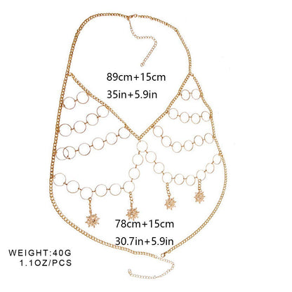 Jeweky Boho Circle Bra Chest Chain Gold Harness Crop Top Body Chains Beach Bikini Body Accessories Jewelry for Women and Girls Apparel & Accessories > Jewelry > Body Jewelry Artist Unknown   