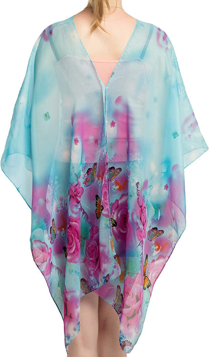 Women'S Chiffon Scarve Shawls Wraps Qunsia Floral Poncho Bikini Cover up Tops Apparel & Accessories > Clothing Accessories > Scarves & Shawls Qunsia   