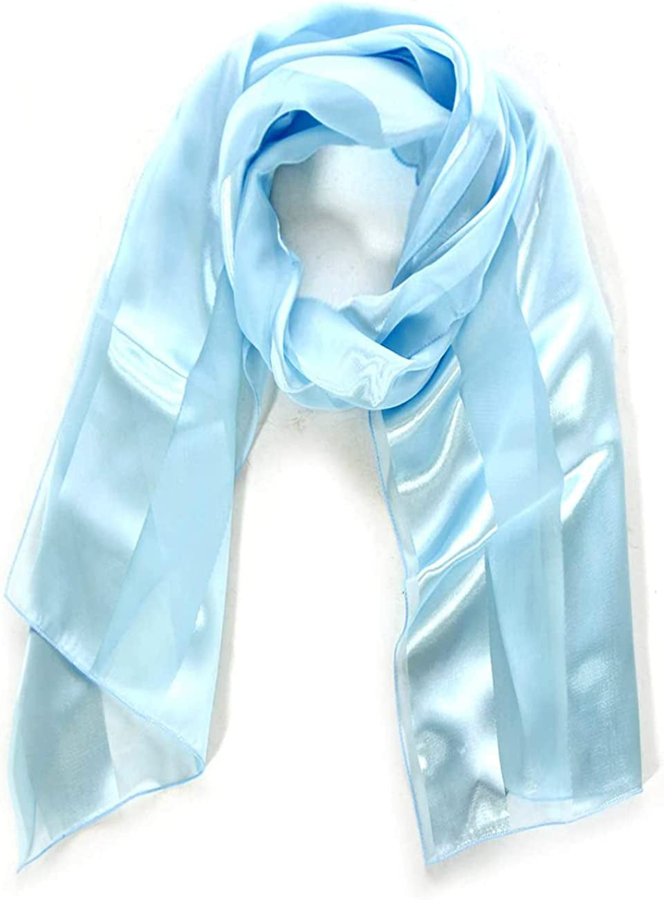 Scarfs for Women Lightweight Soft Silky Scarves 60" Long Satin Chiffon Stripe Neckerchief Gold Red Pink Black More Apparel & Accessories > Clothing Accessories > Scarves & Shawls SERENITA L.blue  