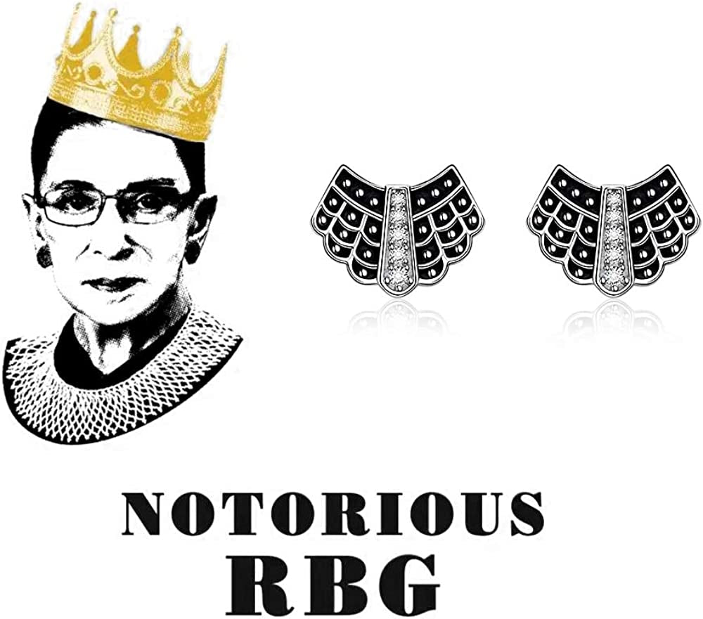 Ruth Bader Ginsburg Earrings Stud for Women RBG Piercing Diamond Cubic Zirconia Real 925 Sterling Silver Dissent Collar Apparel & Accessories > Jewelry > Earrings Fenthring   