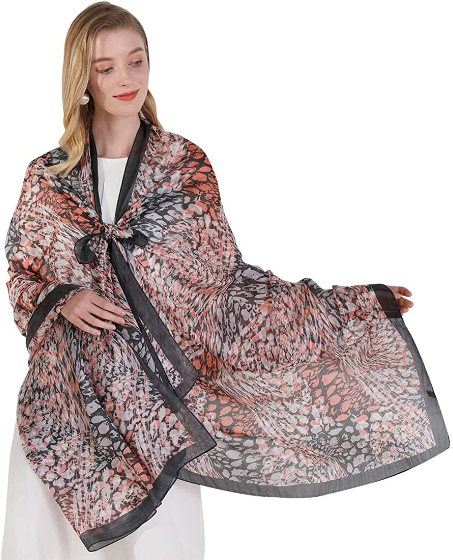 DANA XU Women'S Mulberry Satin Silk Fashion Summer Shawls Large Size Floral Scarf Oversize Soft Wraps for Evening Dresses Apparel & Accessories > Clothing Accessories > Scarves & Shawls DANA XU 16 Leopard  