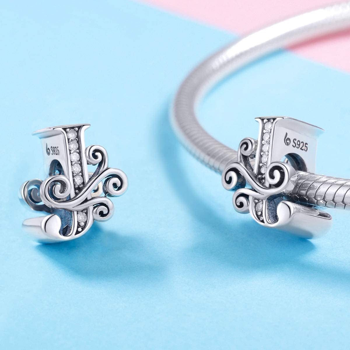 Solid 925 Sterling Silver with Cubic Stones, Complete A~Z Gift Options Alphabet Charm Letter Beads Fit Pandora European Bracelets Apparel & Accessories > Jewelry > Bracelets ABAOLALA ALPHABET   
