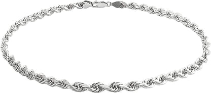 Savlano 925 Sterling Silver Solid Italian Figaro, Rope,Herringbone, Curb, Ball Bead, Snake, Mariner Chain Anklet for Women & Girls, Comes in 0.8Mm - 5Mm Gift Box Apparel & Accessories > Jewelry > Anklets Savlano Rope 2.5mm 9.0 Inches 