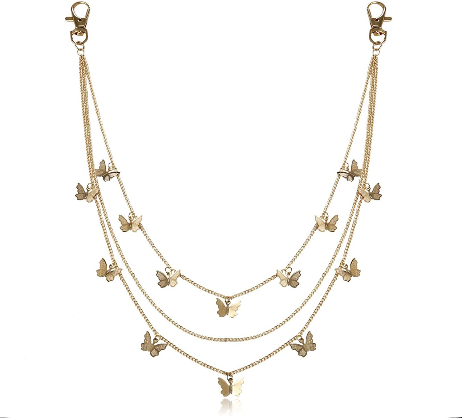 Tenghong2021 Punk Body Chain Goth Street Butterfly Belt Waist Chain Pants Chain Pocket Wallet Chain Gold Cuban Layered Jean Pants Belt Chains Waist Belly Body Chain Jewelry Apparel & Accessories > Jewelry > Body Jewelry tenghong2021 A  