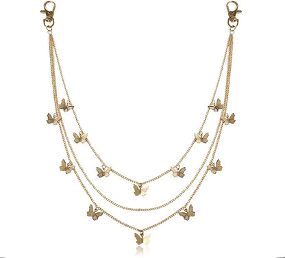 Tenghong2021 Punk Body Chain Goth Street Butterfly Belt Waist Chain Pants Chain Pocket Wallet Chain Gold Cuban Layered Jean Pants Belt Chains Waist Belly Body Chain Jewelry Apparel & Accessories > Jewelry > Body Jewelry tenghong2021 A  