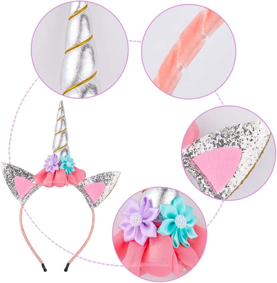 Unicorn Birthday Set, Beinou Shiny Unicorn Headband and Birthday Sash Set Perfect Unicorn Theme Birthday Party Supplies, Silver Apparel & Accessories > Clothing Accessories > Sashes Nancyus005   