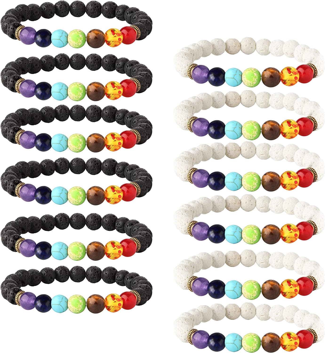 LOYALLOOK 6-12PCS Lava Stone Bracelet Chakras Bead Natural Stone Bracelet Oil Diffuser Bracelet Apparel & Accessories > Jewelry > Bracelets LOYALLOOK A:12pcs lava bracelet  