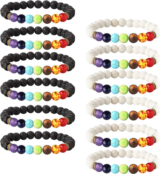 LOYALLOOK 6-12PCS Lava Stone Bracelet Chakras Bead Natural Stone Bracelet Oil Diffuser Bracelet Apparel & Accessories > Jewelry > Bracelets LOYALLOOK A:12pcs lava bracelet  