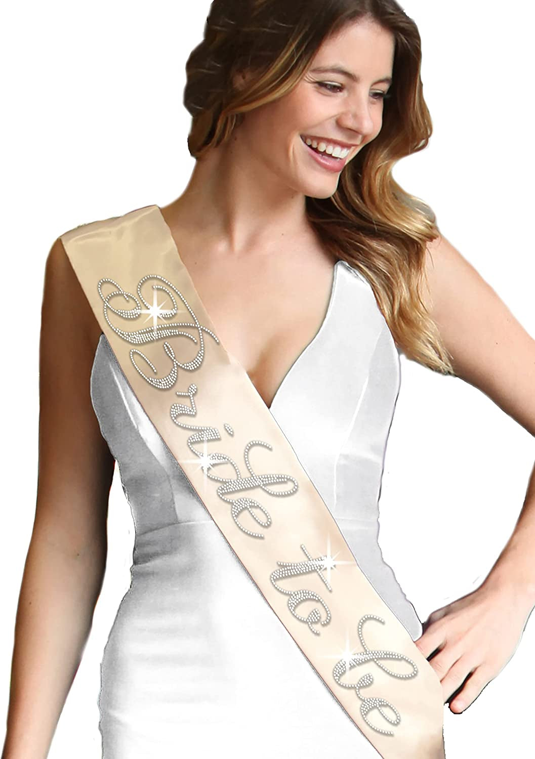 Blue Flirty Bride to Be Sash - Premium BRIDAL GRADE SATIN & Real CRYSTAL Rhinestone Bride to Be Satin Sash - Bachelorette Accessory Bride Gift - Classic Royal Blue Sash(Flrty B2B) Apparel & Accessories > Clothing Accessories > Sashes RhinestoneSash A: Champagne (Bride To Be) One Size Fits Most 