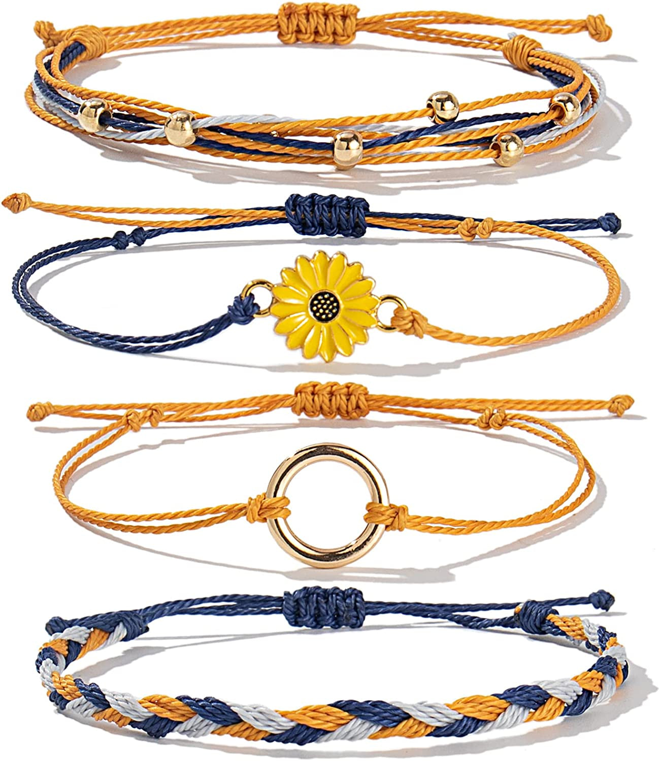 Sunflower String Bracelet Handmade Braided Rope Charms Boho Surfer Bracelet for Teen Girls Preteens Women Apparel & Accessories > Jewelry > Bracelets FANCY SHINY Honey  