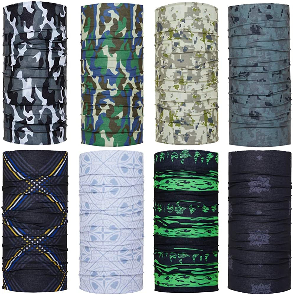 Bandana Headbands for Women Men Sweat Wicking Neck Gaiter Balaclava Head Scarf Sweat-Wicking & Breathable Apparel & Accessories > Clothing Accessories > Bandanas & Headties QING 8 Pack Camouflage  