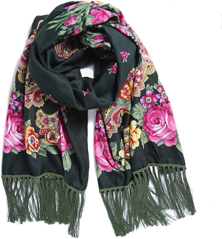 Traditional Tassel Exotic Wrap Printed Scarf for Women Warm Soft Large Long Rectangular Fashion Scarves Apparel & Accessories > Clothing Accessories > Scarves & Shawls Gudessly Dark Green  