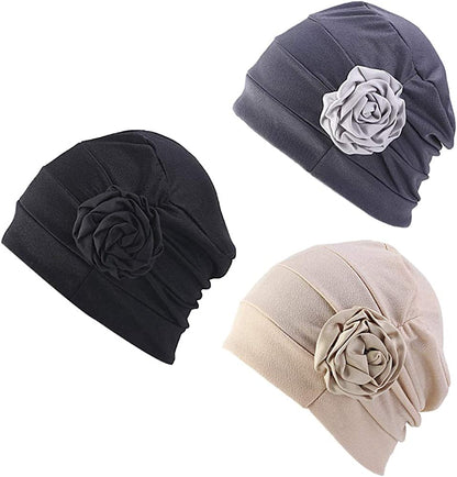 Chemo Headwear Turban Head Wrap Flower Beanie Scarf Cap Hair Loss Hat for Cancer Apparel & Accessories > Clothing Accessories > Headwear LUFUTE 1f- Black+gray+beige  