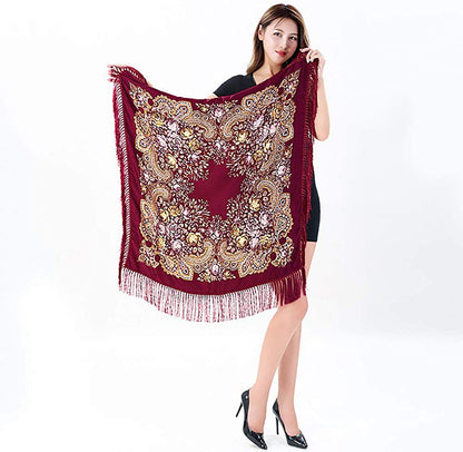 Uainhrt Tassel Scarf Cotton Large Square Shawl and Wraps,Versatile Gift Fringe Boho Shawl,43"×43" Apparel & Accessories > Clothing Accessories > Scarves & Shawls Uainhrt   