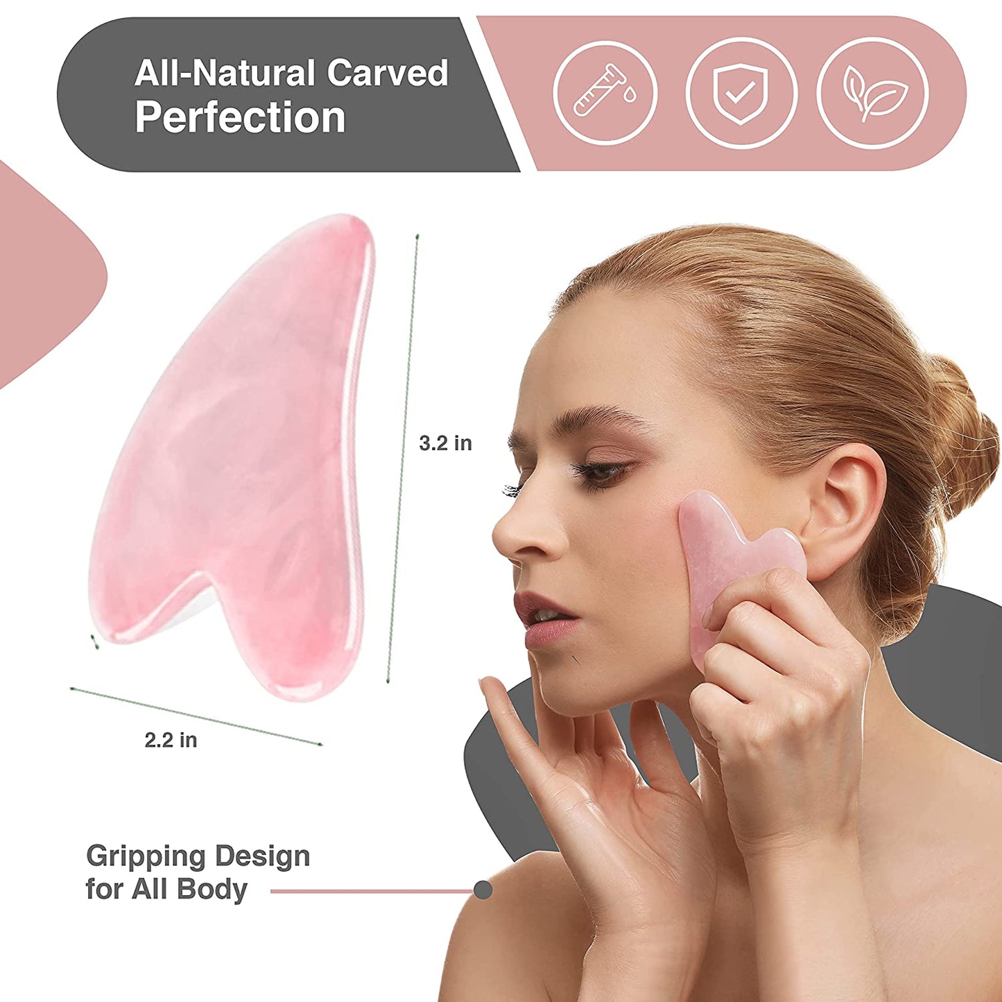 Guasha Tool for Face - Rose Quartz Gua Sha Facial Tools for Face & Body SPA - Heart Shape Gua Sha Massage Scrapper Tool, Real Natural Gua Sha Jade Stone for Treatment to Relieve Muscles Tension Health & Beauty > Personal Care > Cosmetics > Cosmetic Tools > Skin Care Tools RFAQK   