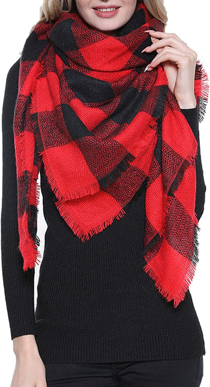 Dimore Trendy Plaid Blanket Scarf Women Big Oversized Long Scarves Apparel & Accessories > Clothing Accessories > Scarves & Shawls Dimore Red  