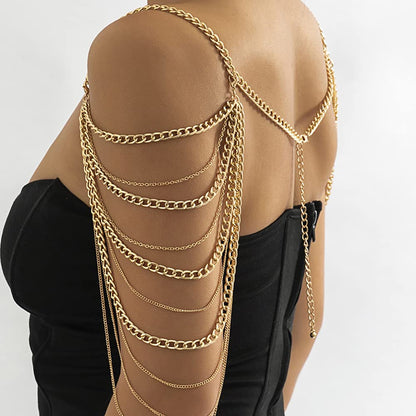 Missgrace Bride Women Shiny Statement Tassel Body Chain Jewelry Shawl Silver Gold Dainty Body Jewelry Layered Shoulder Chain Wedding Party Nightclub Body Accessories Jewelry for Women Bride (Gold) Apparel & Accessories > Jewelry > Body Jewelry Missgrace   