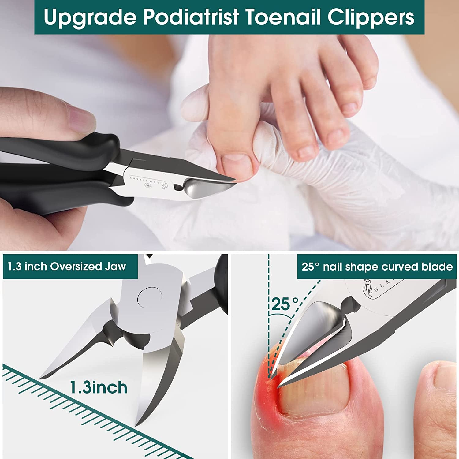 GLAMFIELDS Large Nail Clipper Set (8Pcs), Toe Nail Clippers for Thick Nails for Seniors, Ingrown Toenail, Paronychia, Big Toenail Clippers with Easy Grip Rubber Handle for Podiatrist/Adult /Men/ Women Health & Beauty > Personal Care > Cosmetics > Cosmetic Tools > Nail Tools GLAMFIELDS   