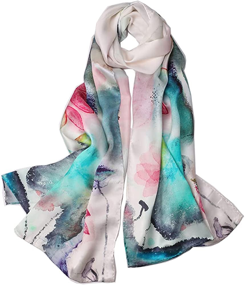 Women'S Mulberry Silk Scarf Floral Print Satin Long Scarf Wrap Shawl Apparel & Accessories > Clothing Accessories > Scarves & Shawls Smi&Love Yfch06  
