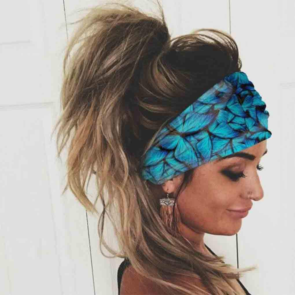 Olbye Wide Boho Headband Headwrap Butterfly Stretch Hair Bands Bandana Yoga Running Athletic Turban Head Bands Head Scarfs Hair Accessories for Women and Girls 4Pcs Apparel & Accessories > Clothing Accessories > Bandanas & Headties Olbye   