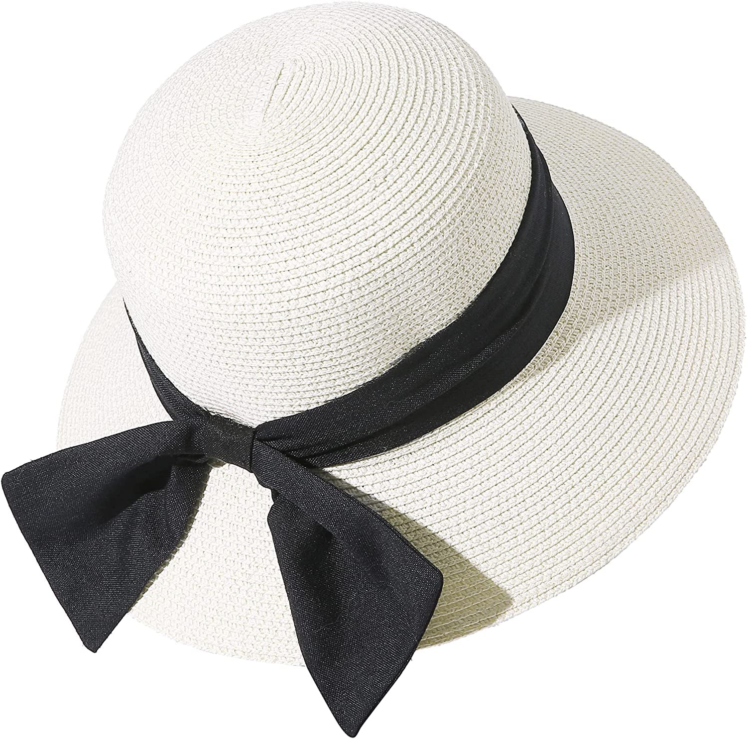 Lanzom Summer Sun Hats for Women Lady Wide Brim Straw Hat Beach Hat UPF Foldable Packable Cap for Travel Outdoor Apparel & Accessories > Clothing Accessories > Hats Lanzom White Medium 