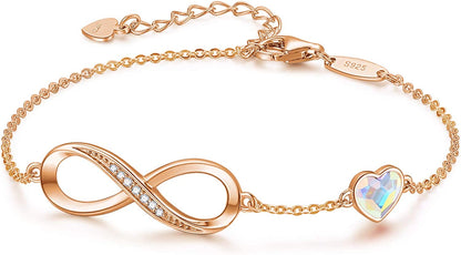 CDE Infinity Heart Symbol Charm Bracelet for Women Stainless Steel 925 Sterling Silver Adjustable Christmas Jewelry Gift Birthday Gifts for Women Mom Wife Girls Her Apparel & Accessories > Jewelry > Bracelets CDE Rose Gold-White Sterling Silver 