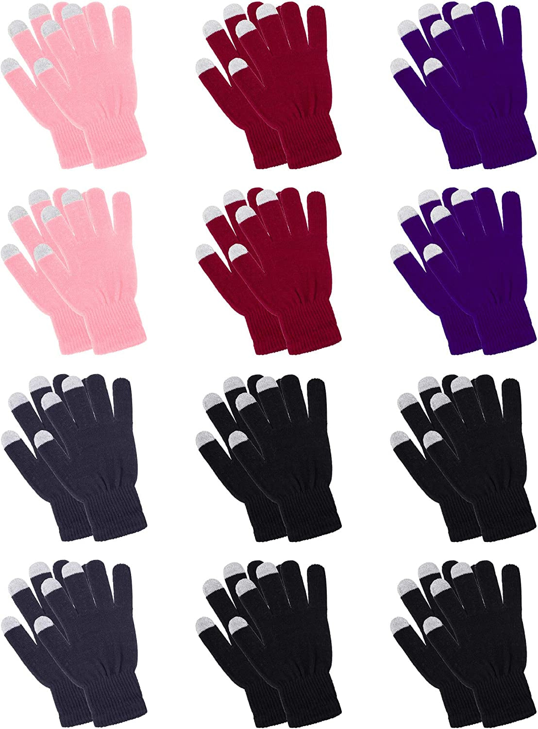 Pangda 12 Pairs Touchscreen Gloves Stretch Knitted Texting Gloves Warm Windproof Solid Color Mittens for Men and Women Apparel & Accessories > Clothing Accessories > Gloves & Mittens Pangda Red, Pink, Purple, Dark Gray, Black 7 x 4 Inch 