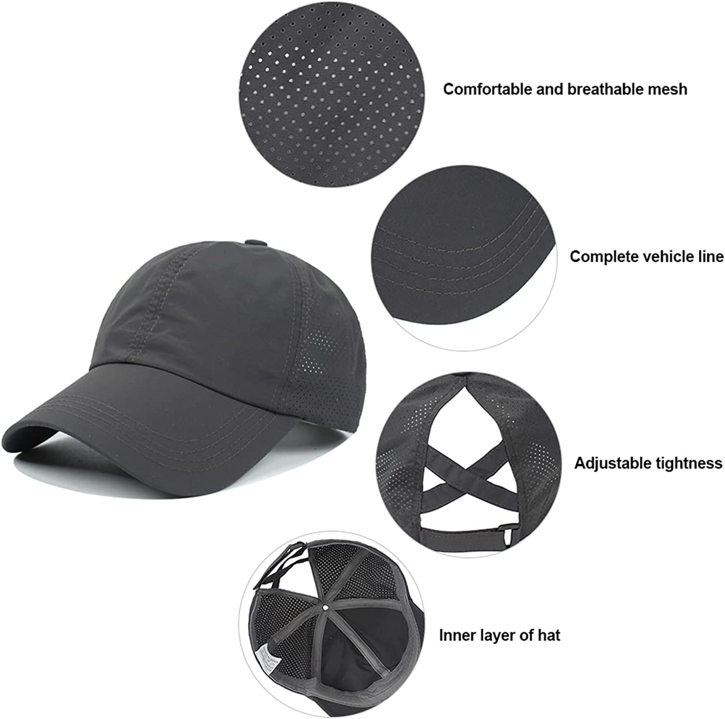 Mukeyo Womens Criss Cross Ponytail Baseball Cap Adjustable Messy High Bun Ponycap Quick Drying Hat Apparel & Accessories > Clothing Accessories > Hats KYLIE MAX   