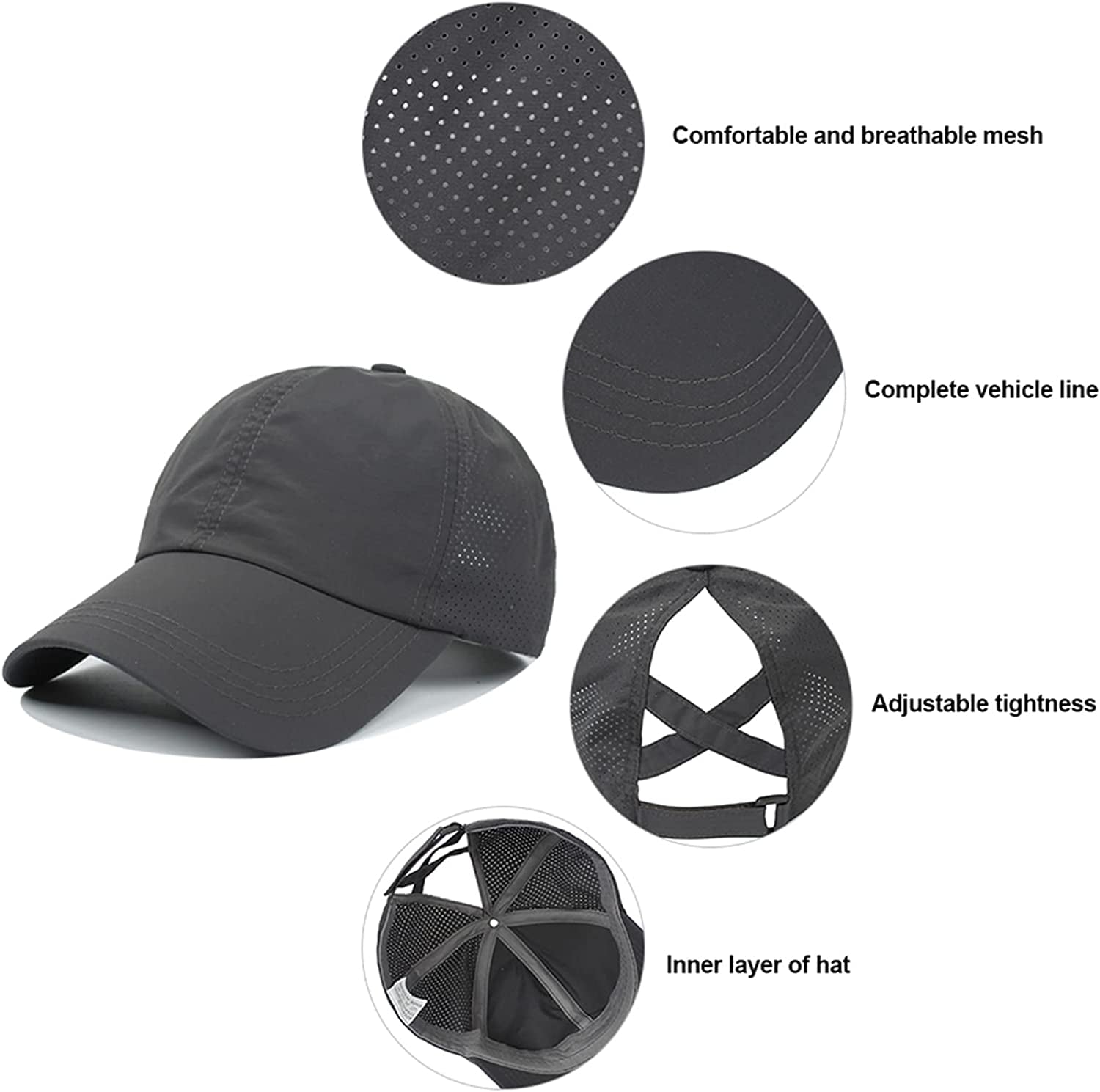 Mukeyo Womens Criss Cross Ponytail Baseball Cap Adjustable Messy High Bun Ponycap Quick Drying Hat Apparel & Accessories > Clothing Accessories > Hats KYLIE MAX   