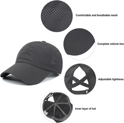 Mukeyo Womens Criss Cross Ponytail Baseball Cap Adjustable Messy High Bun Ponycap Quick Drying Hat Apparel & Accessories > Clothing Accessories > Hats KYLIE MAX   